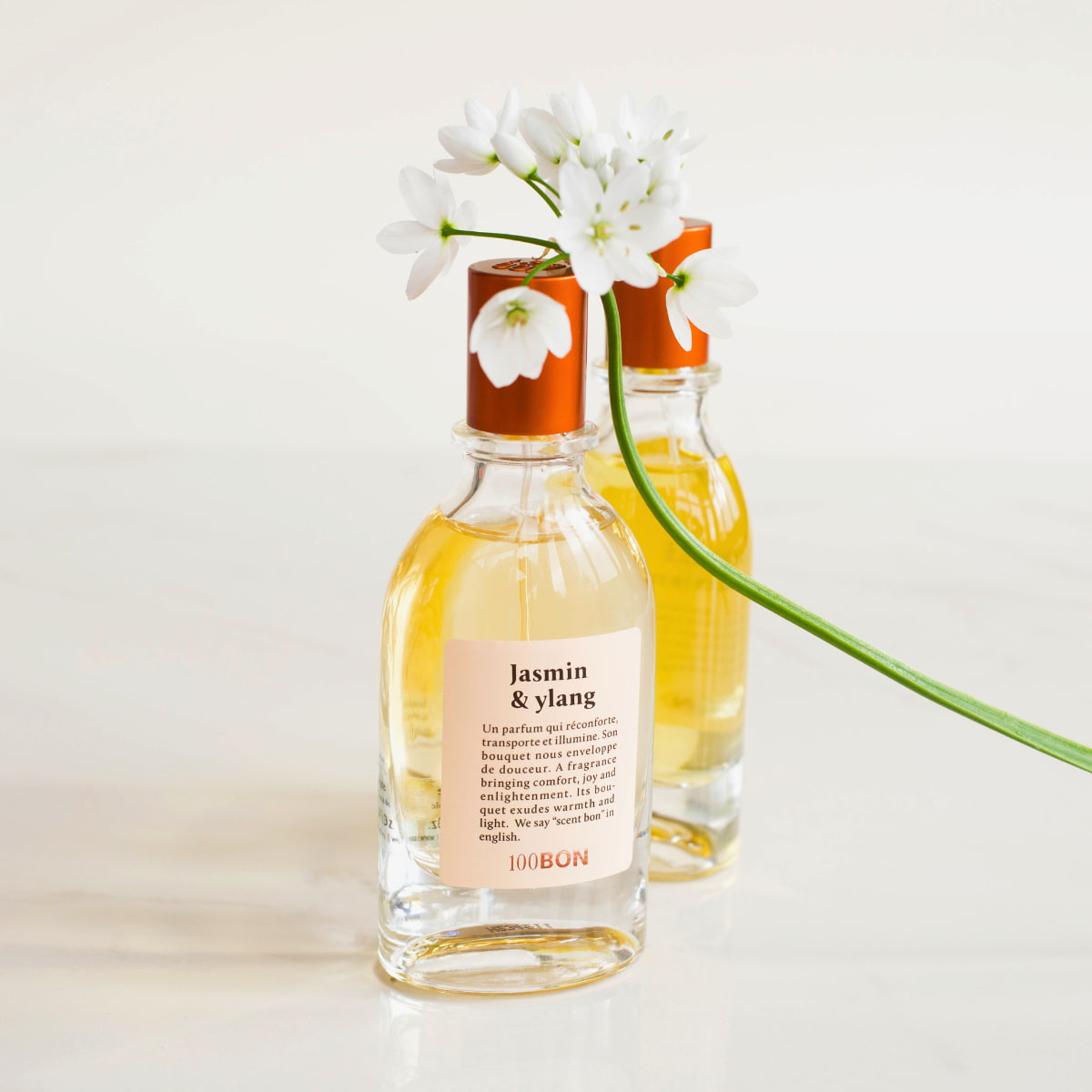 Eau de cologne naturelle - Jasmin & Ylang - Flacon et fleur